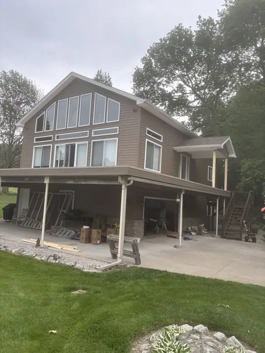 Exterior renovation, in progress exterior view
